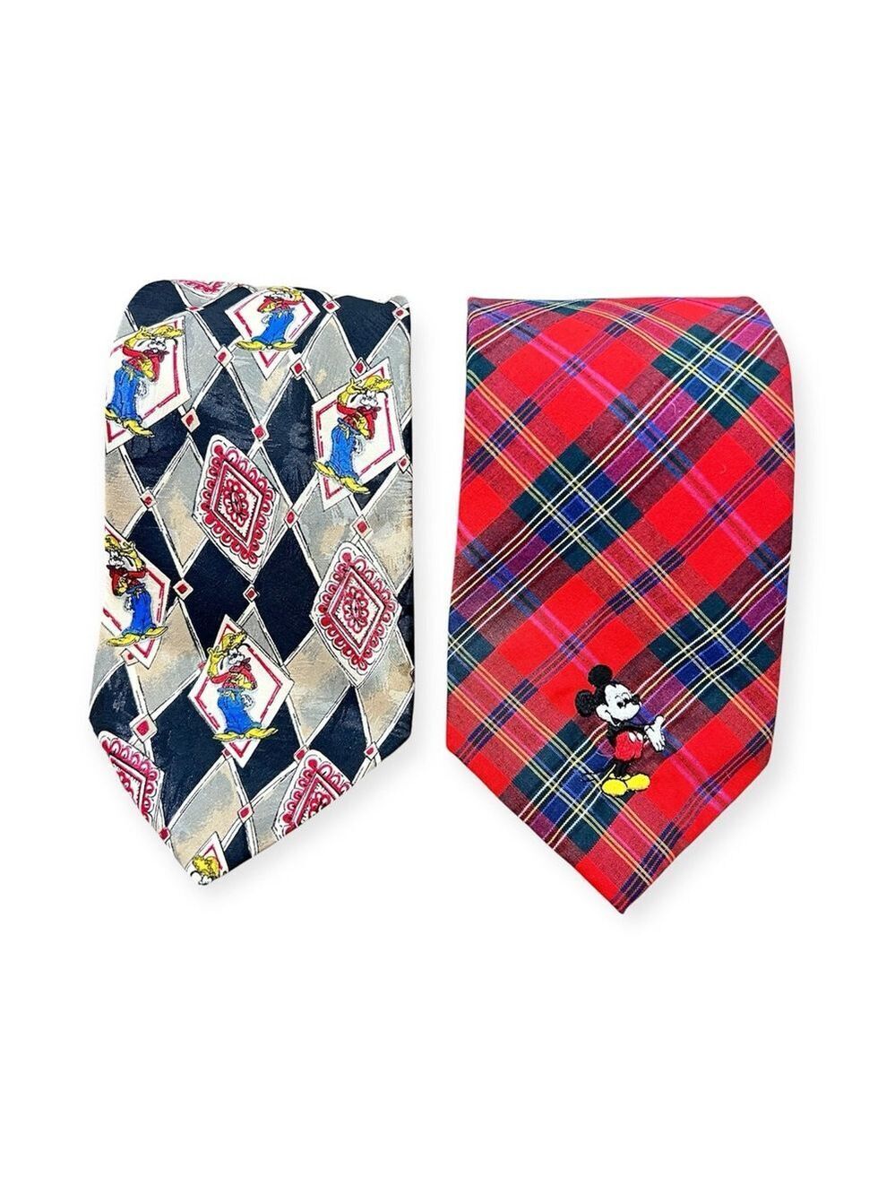 Disney Mickey & Goofy Men's Cotton /Polyester Diamond Print Neck Tie 2 Pieces